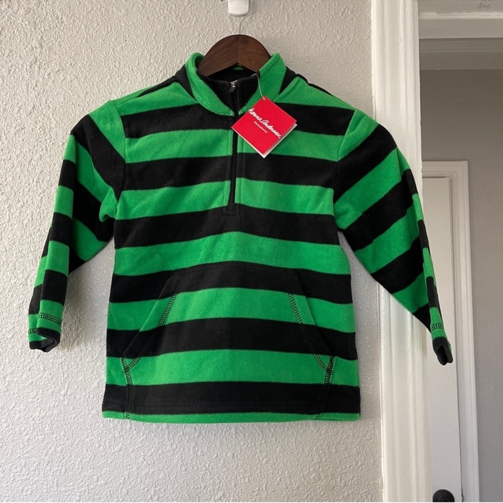 Hanna Andersson Green and Black Striped Kids Pullover 110 5-6y NWT
